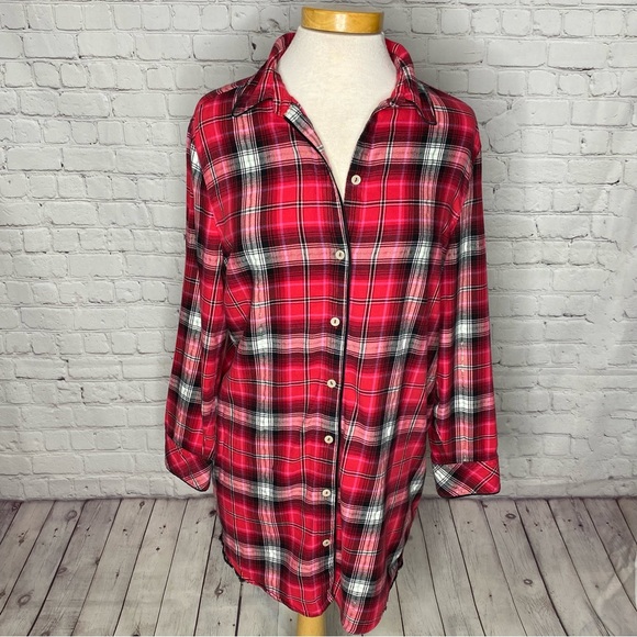 VICTORIA’S SECRET Long-sleeve Plaid Sleep Shirt - Picture 1 of 9